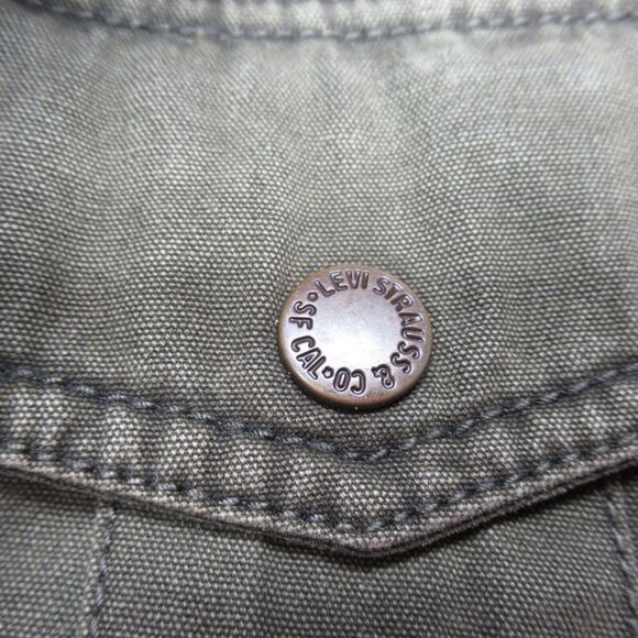 Levis Jacket Mens Large Green Canvas‎ Cotton Pockets Sherpa Lined Snap Zip Front - Picture 10 of 16